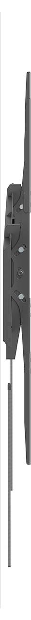 Eine dunkelgraue, wandmontierte vertikale Halterung mit verstellbaren Segmenten, entwickelt zur sicheren Befestigung eines Flachbildschirms.