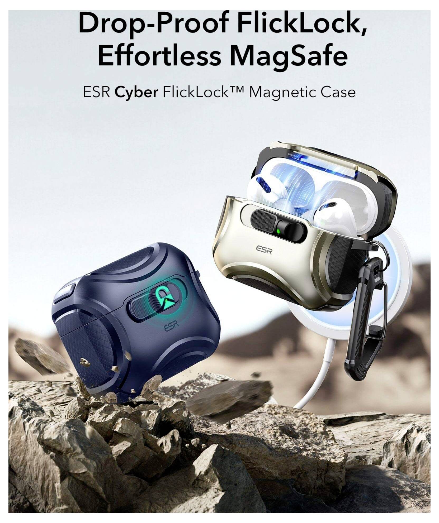 ESR Cyber FlickLock HaloLock Schutzhülle für Ladecase AirPods Pro 3 (2025) Dunkelblau