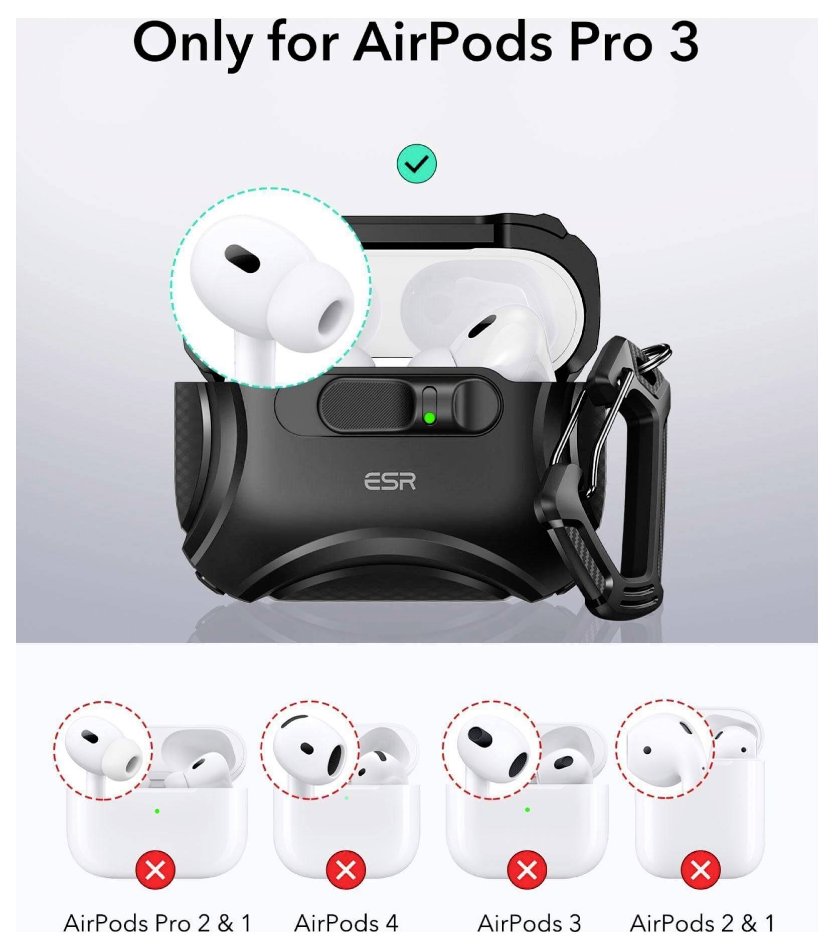 ESR Cyber FlickLock HaloLock Schutzhülle für Ladecase AirPods Pro 3 (2025) Schwarz