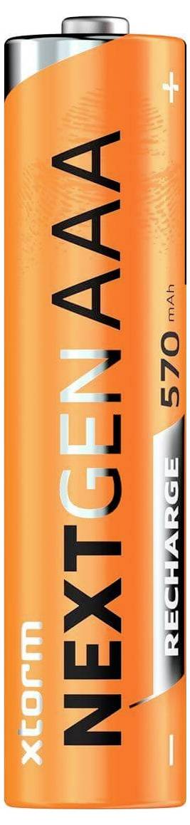 Eine orangefarbene AAA-Batterie mit der Bezeichnung „Xtorm NEXTGEN AAA RECHARGE 570 mAh
