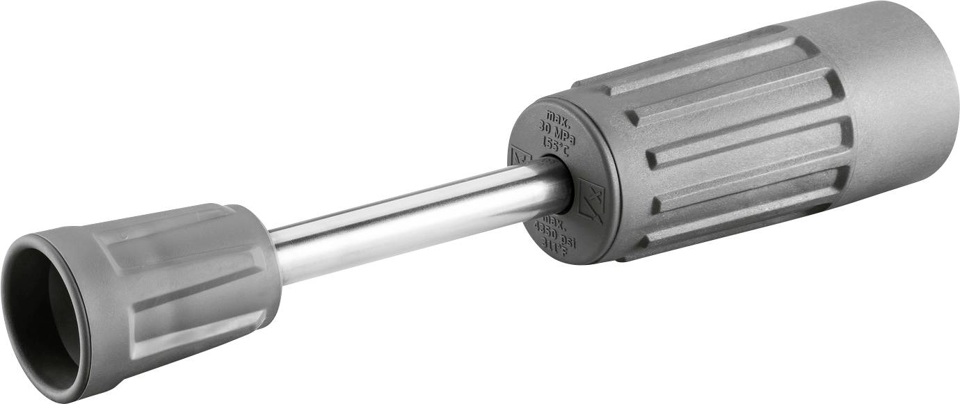 Ein Schraubendreher mit langer Ratschenfunktion, grauem Rillengriff und metallischem Schaft, entwickelt zum effizienten Anziehen und Lockern von Schrauben.