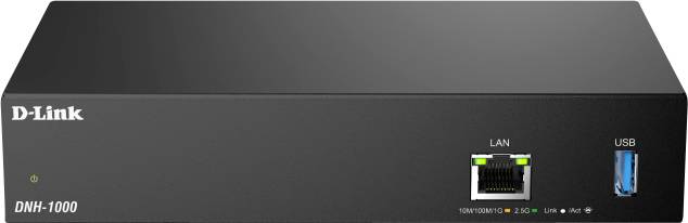D-Link DMH-1000' Gerät mit LAN- und USB-Anschlüssen, entworfen für Netzwerkverbindung.