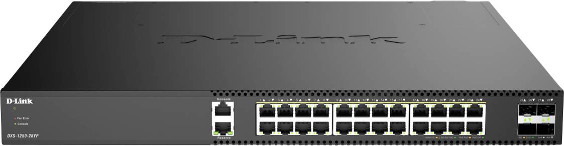 D-Link Ethernet-Switch mit 24 Netzwerkports und 4 zusätzlichen Uplink-Ports, geeignet für die Netzwerkeinrichtung in Büroumgebungen.