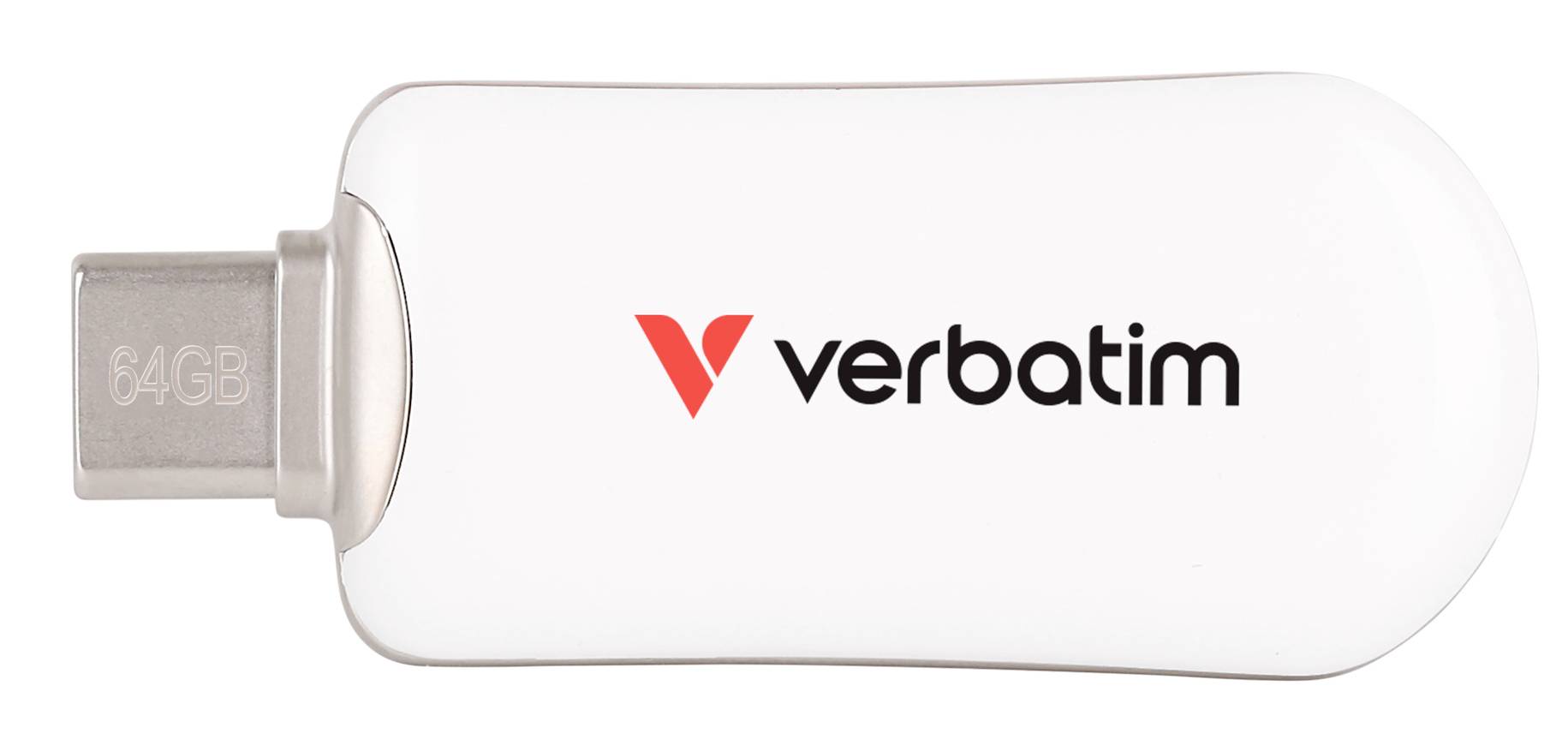 Weiß Verbatim 64GB USB-Stick mit USB-C-Anschluss auf neutralem Hintergrund dargestellt.