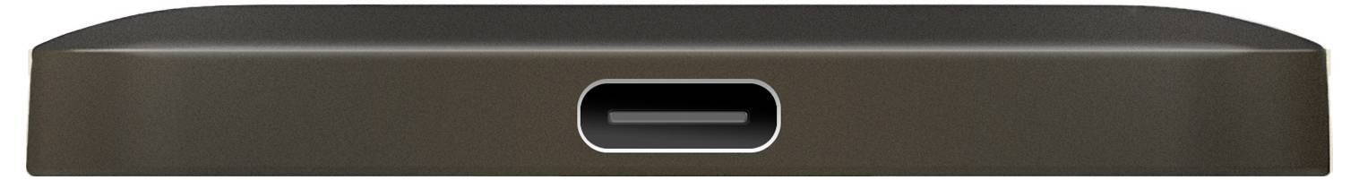 Nahaufnahme einer schwarzen Gerätekante mit zentralem USB-C-Ladeanschluss.