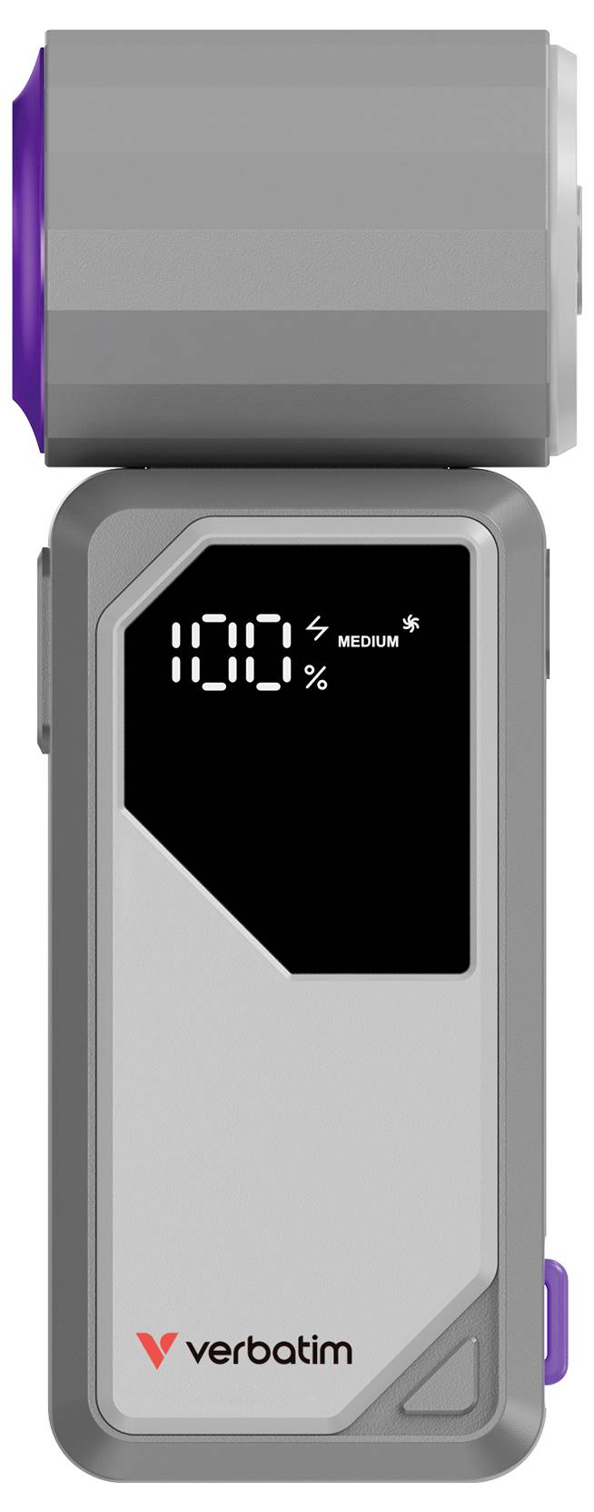 Verbatim tragbare Powerbank mit einer 100%-Batterieladung auf der vorderen Anzeige.