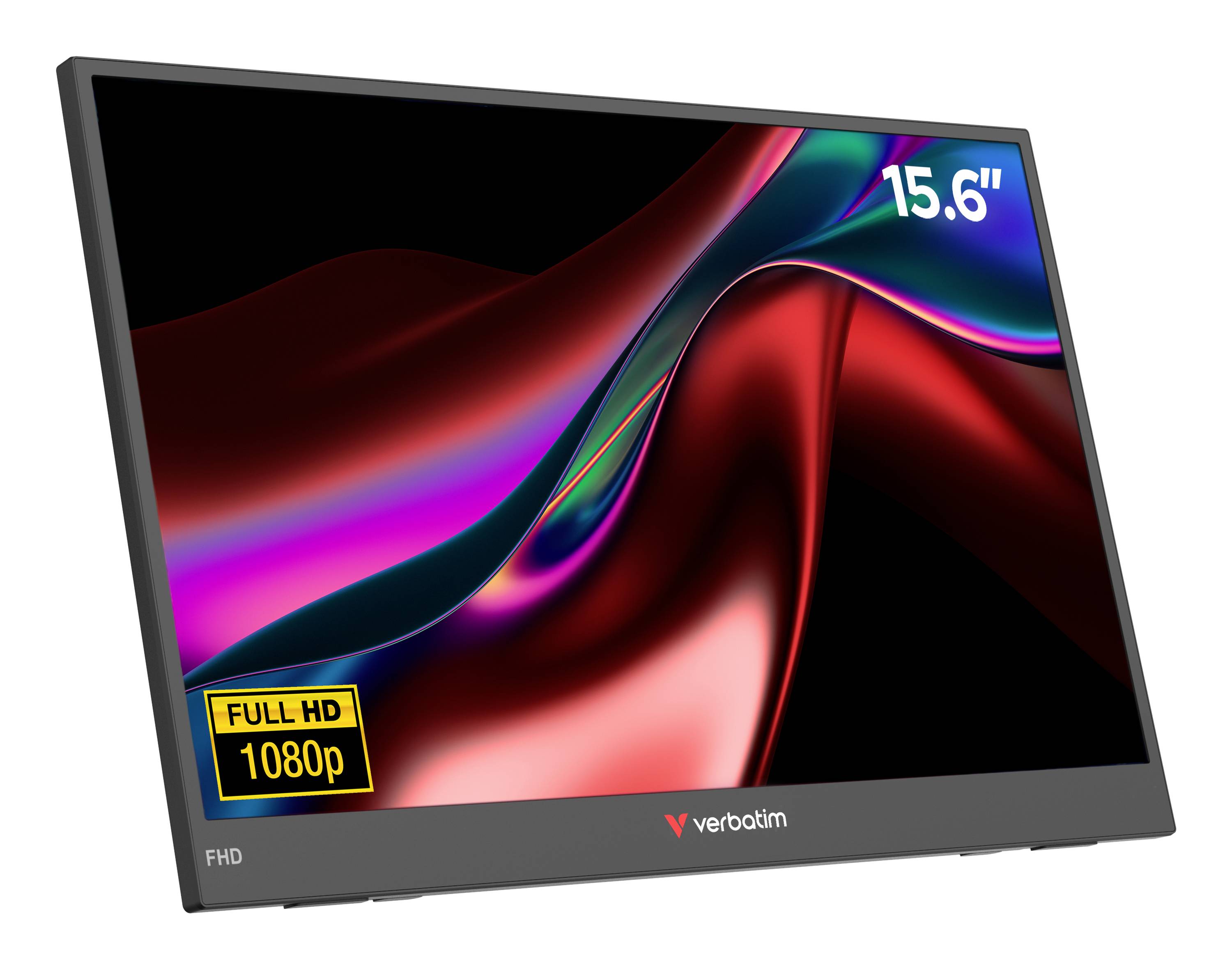 Verbatim 15,6-Zoll-tragbarer Monitor mit Full-HD-1080p-Display in einem Produktbild dargestellt.