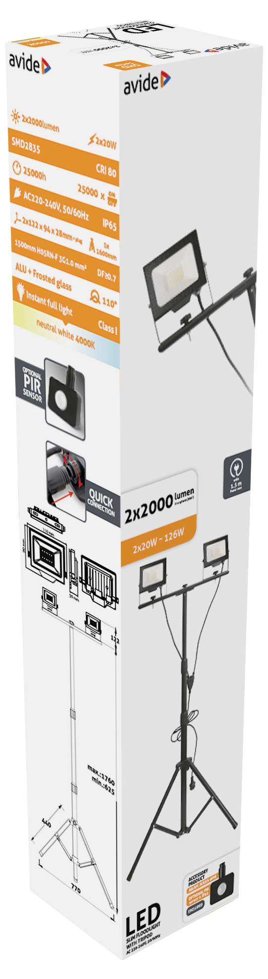 Avide ABLRFLNW-20W-TRIPOD-D-OPIR LED-Flutlichtstrahler EEK: F (A - G) 40W