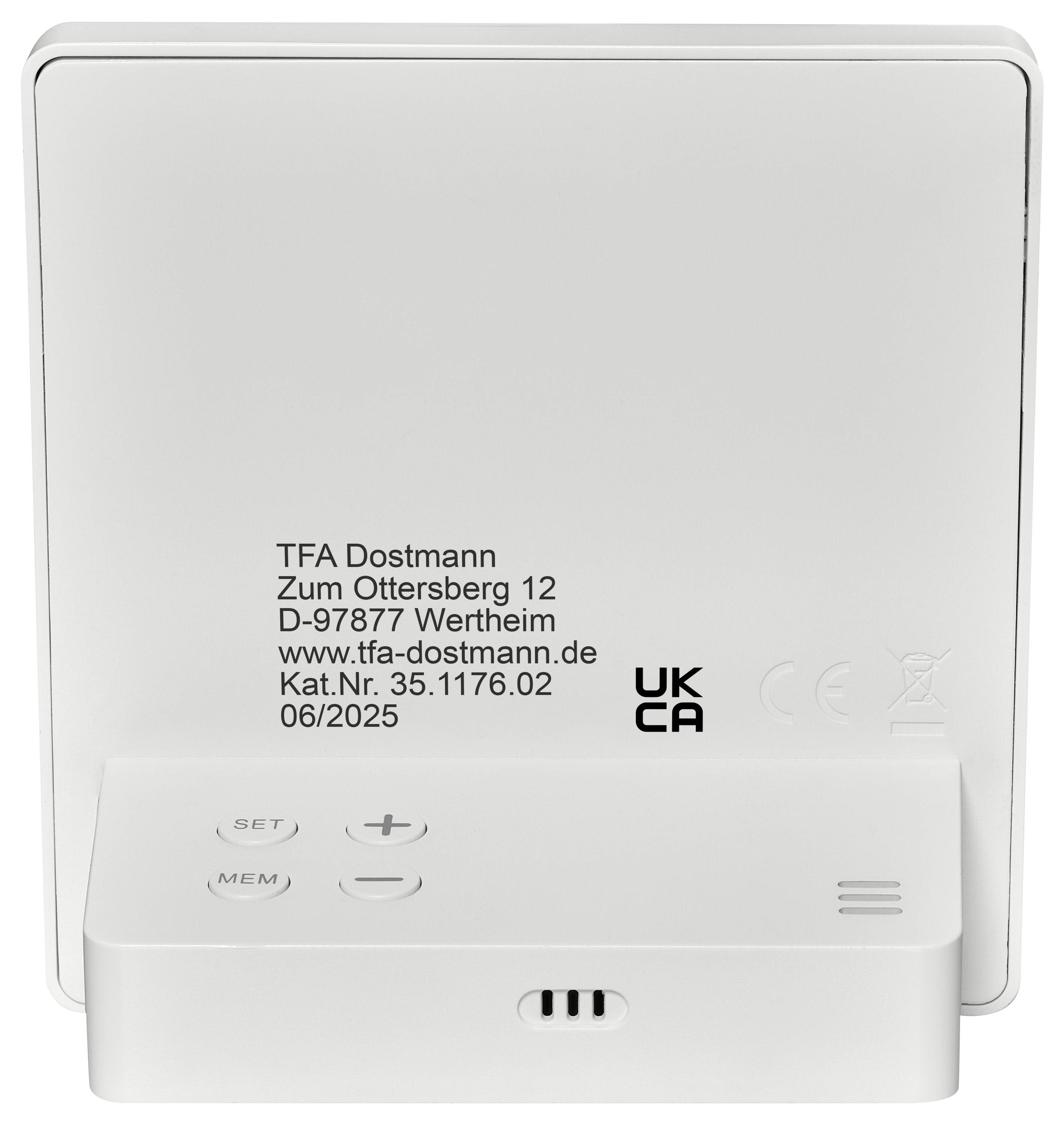 Ein rechteckiges elektronisches Gerät mit der Marke „TFA Dostmann