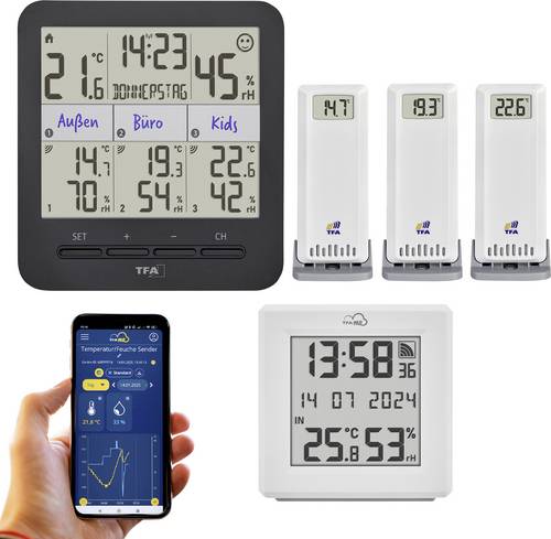 TFA Dostmann TFA.me Starter Set mit WLAN Gateway und KLIMA@HOME 2 Funk-Thermo-/Hygrometer Schwarz