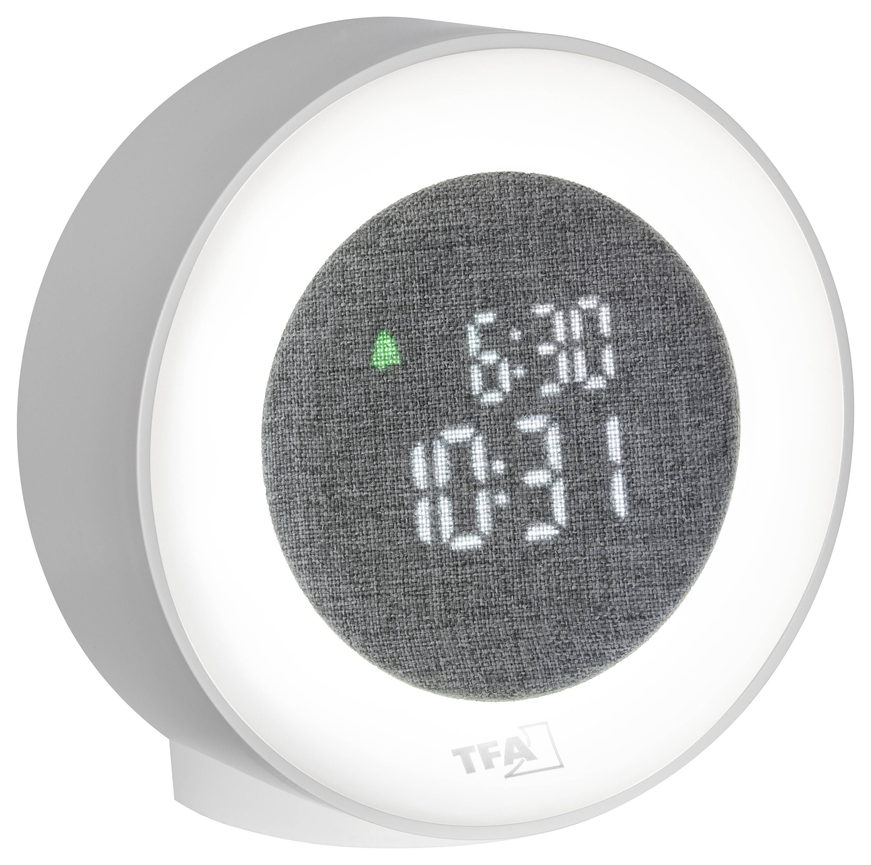 Eine runde digitale Uhr, die die Zeit „10:31