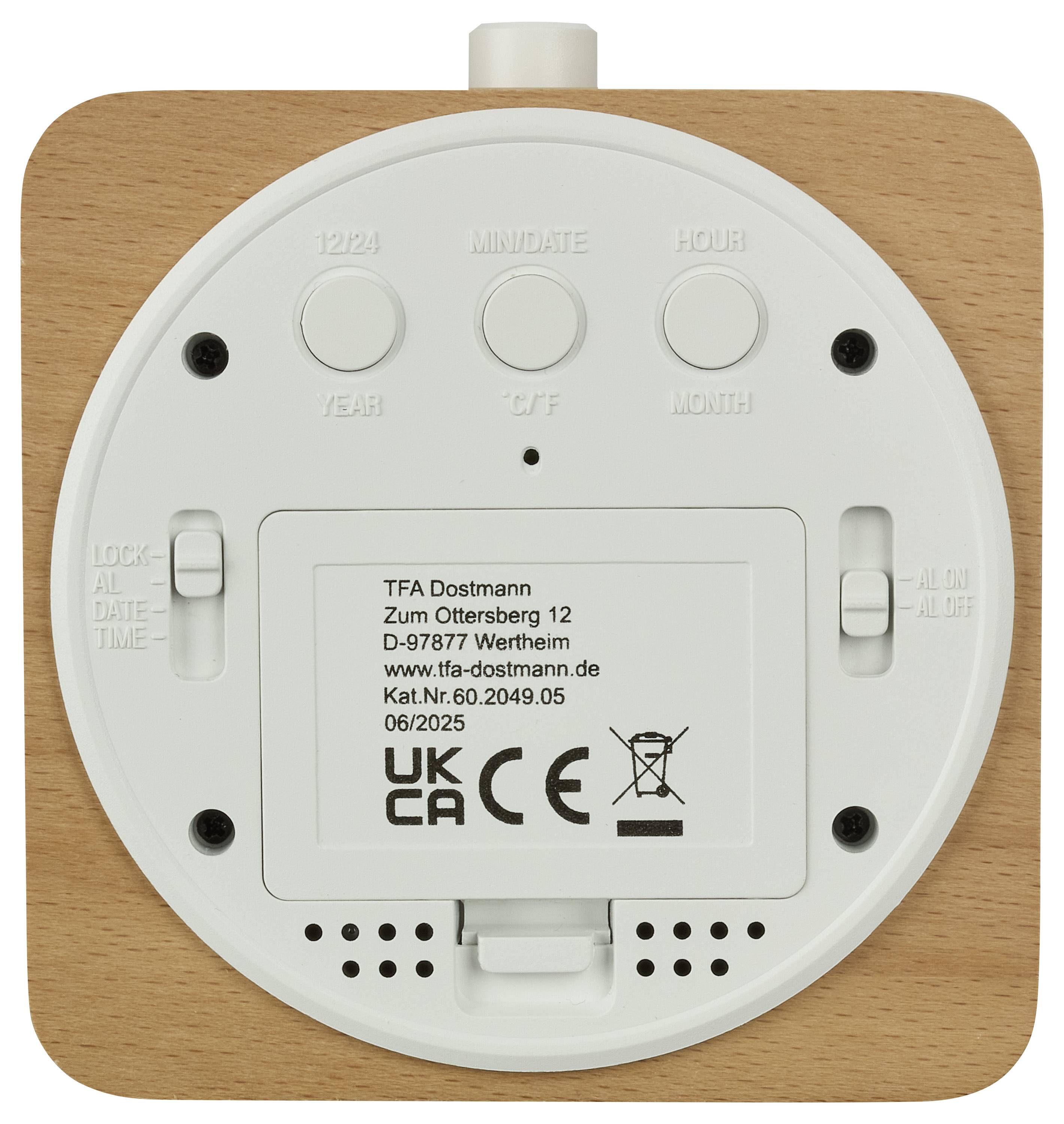 TFA Dostmann 60.2049.05 Quarz Wecker Braun, Buche Alarmzeiten 1 Großes Display