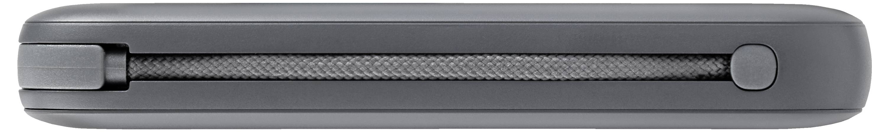 Ein geschlossenes schwarzes Klappmesser, das sein Seitenprofil zeigt, mit einem sichtbaren strukturierten Griffgriff und einem vorstehenden Clip an einem Ende.