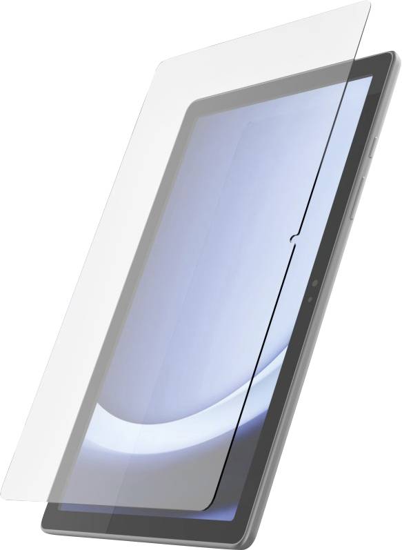 Eine dünne, transparente Displayschutzfolie wird teilweise auf der Vorderseite eines Tablets angebracht gezeigt, um ihre Abdeckung und Passform zu demonstrieren.