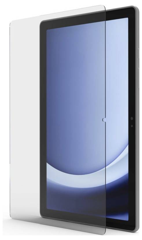 Ein Tablet mit einem Displayschutzfilm, der zur Hälfte angebracht ist und eine Mischung aus dem eleganten, modernen Design des Geräts und dem Bildschirmschutz zeigt.