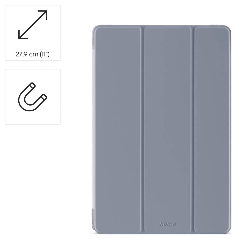 Graue Tablet-Hülle vertikal dargestellt mit klappbaren Abschnitten. Enthält ein Symbol, das anzeigt, dass es für ein 27,9 cm (11