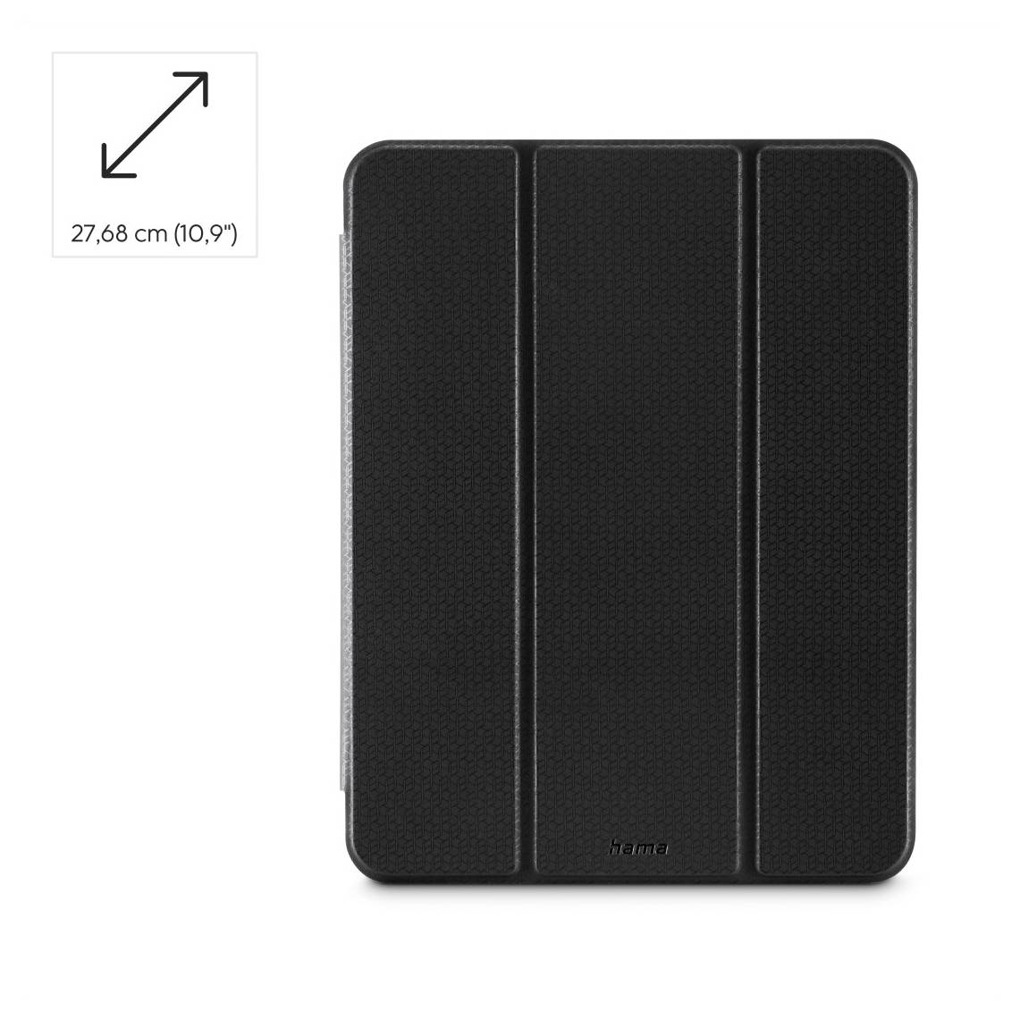 Schwarze Tablet-Schutzhülle mit klappbarem Verschluss, Größe angegeben mit 27,68 cm (10,9