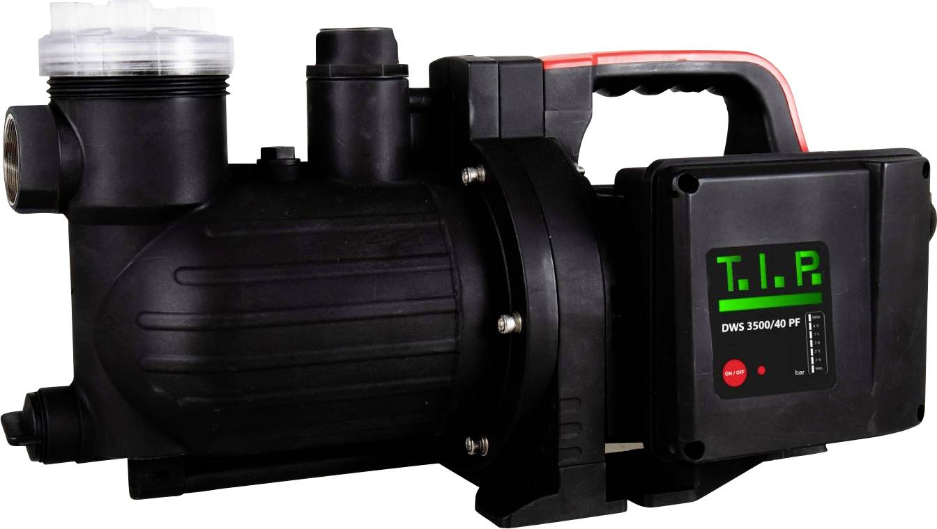 Eine schwarze Tauchpumpe mit digitaler Anzeige, auf der „T.I.P DWS 3500/40 IP
