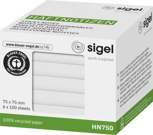 Sigel Haftnotiz HN750 75 mm x 75 mm Weiß 600 Blatt