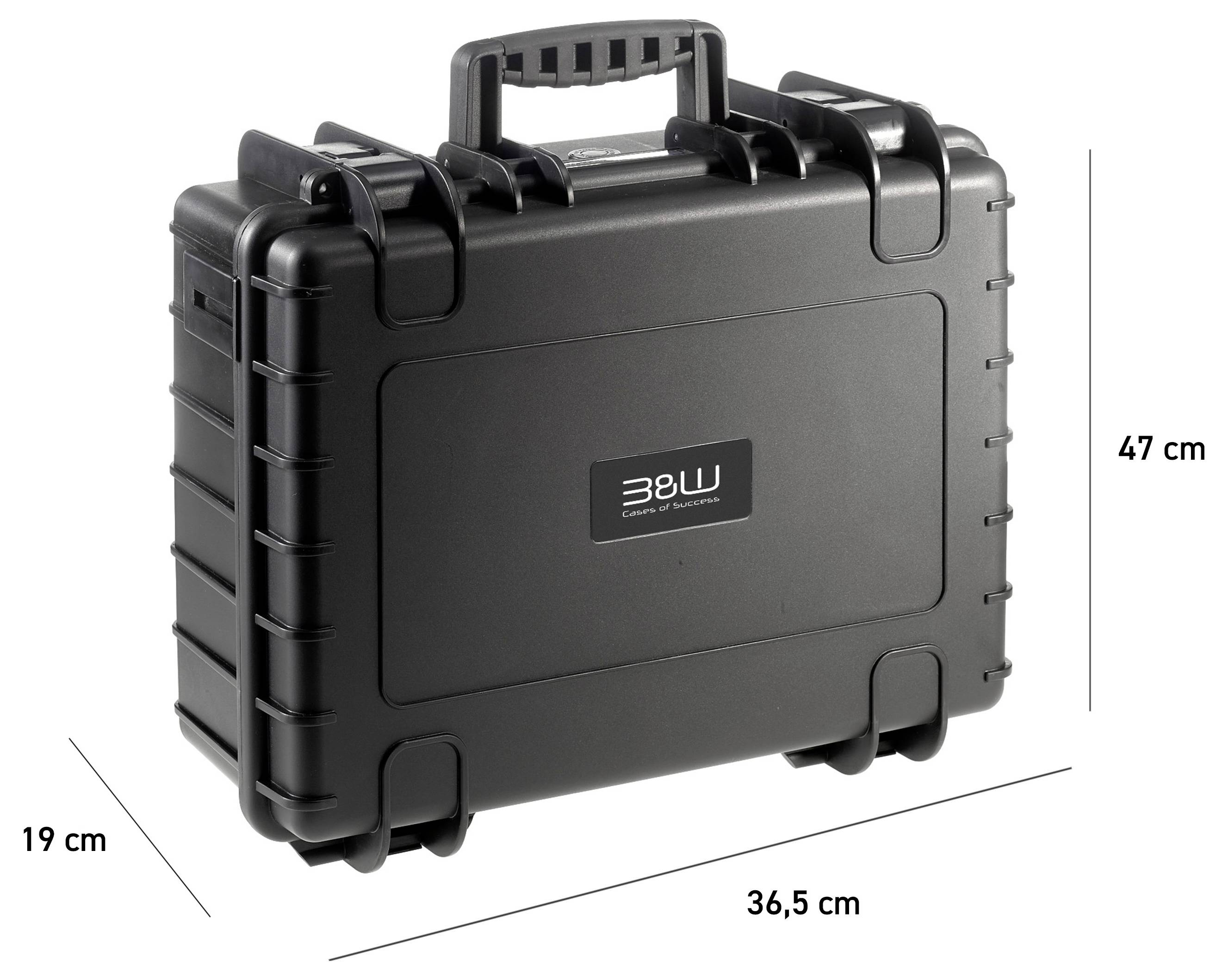 Ein schwarzer Schutzkoffer mit Griff, beschriftet mit „3B6W