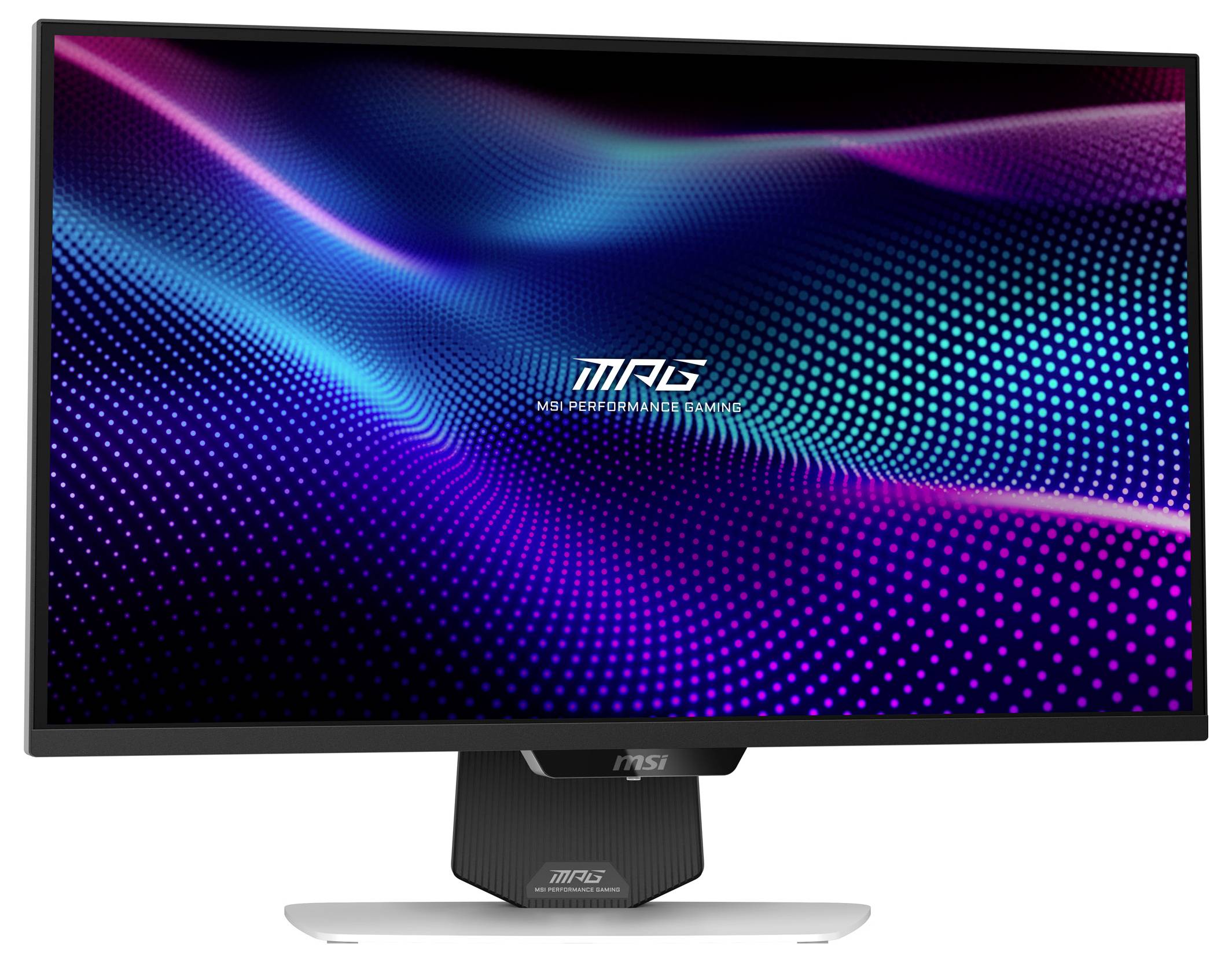 Ein hochleistungs-MSI-Monitor zeigt ein lebhaftes digitales Muster aus blauen und rosa Wellen auf seinem Bildschirm.