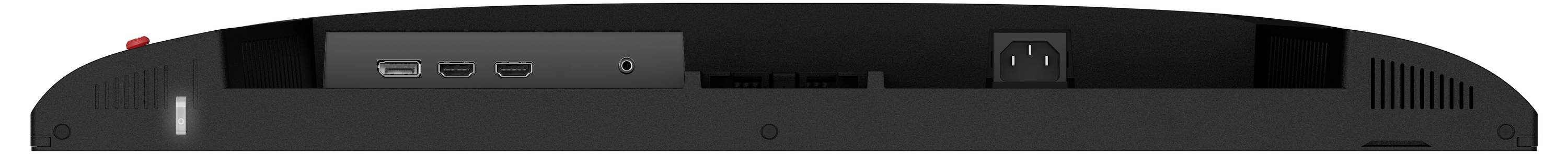 Das Bild zeigt die Anschlüsse und die Anordnung der Tasten auf der Rückseite einer Gaming-Konsole, einschließlich USB-Anschlüsse und einen Ethernet-Anschluss.
