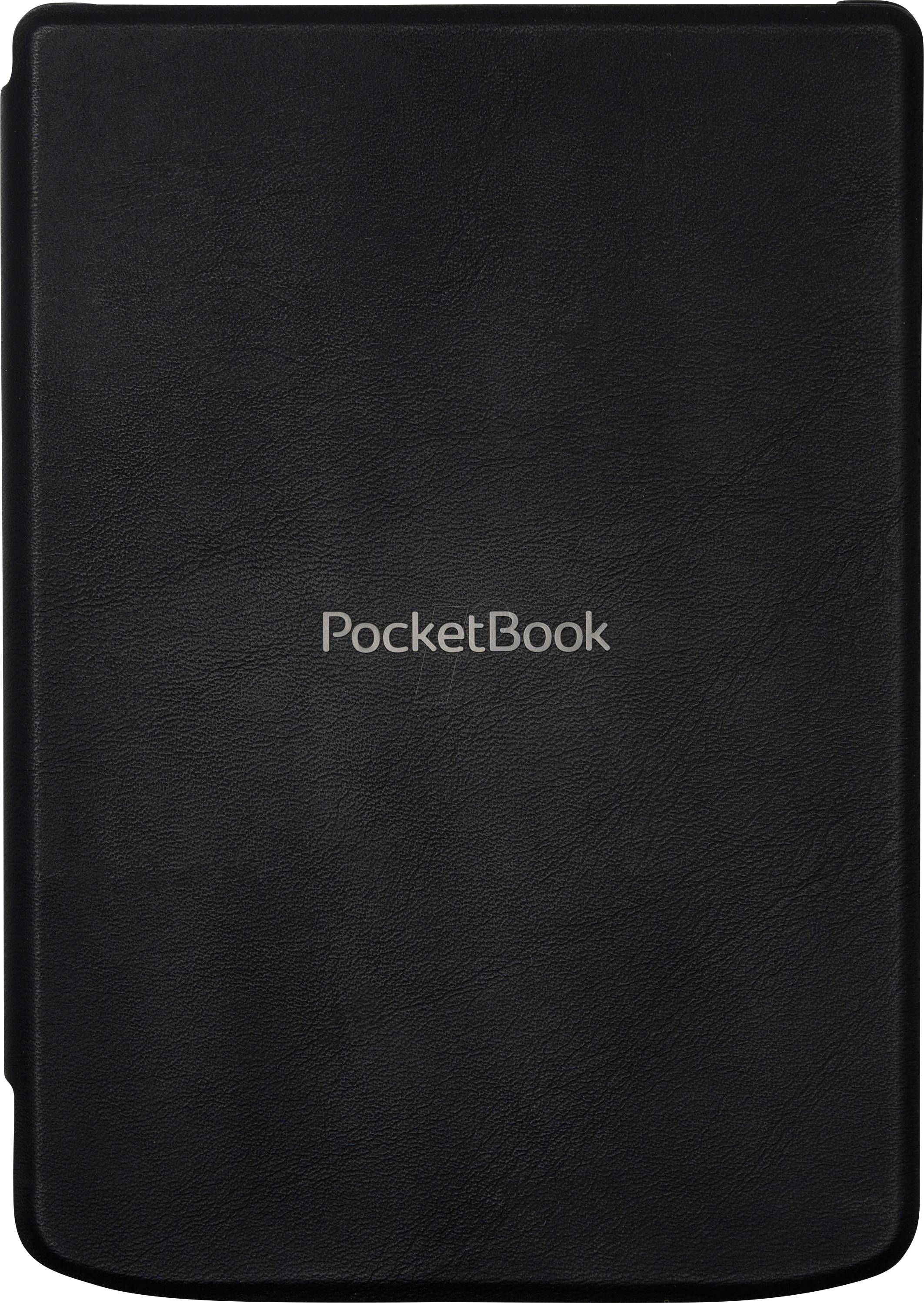 Schwarzer PocketBook-Umschlag mit strukturierter Oberfläche, geschlossen und zentriertem Logo.