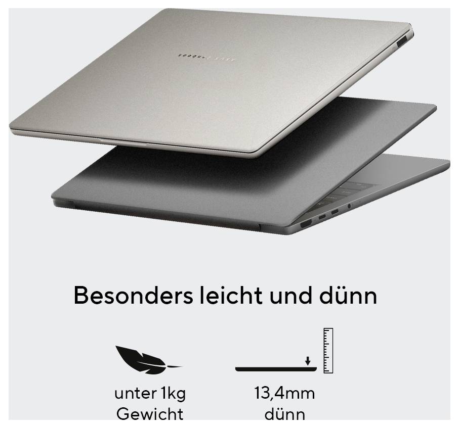 Besonders leichter und dünner Laptop, Gewicht unter 1kg, 13,4mm dünn.