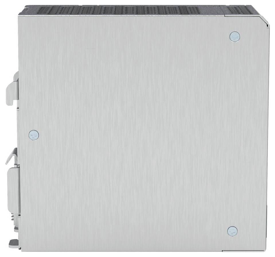 Ein silberner Metallservergehäuse mit sichtbaren Schrauben an der Seite, mit gebürsteter Oberfläche und Griffen an der Vorderseite für einfache Zugänglichkeit.