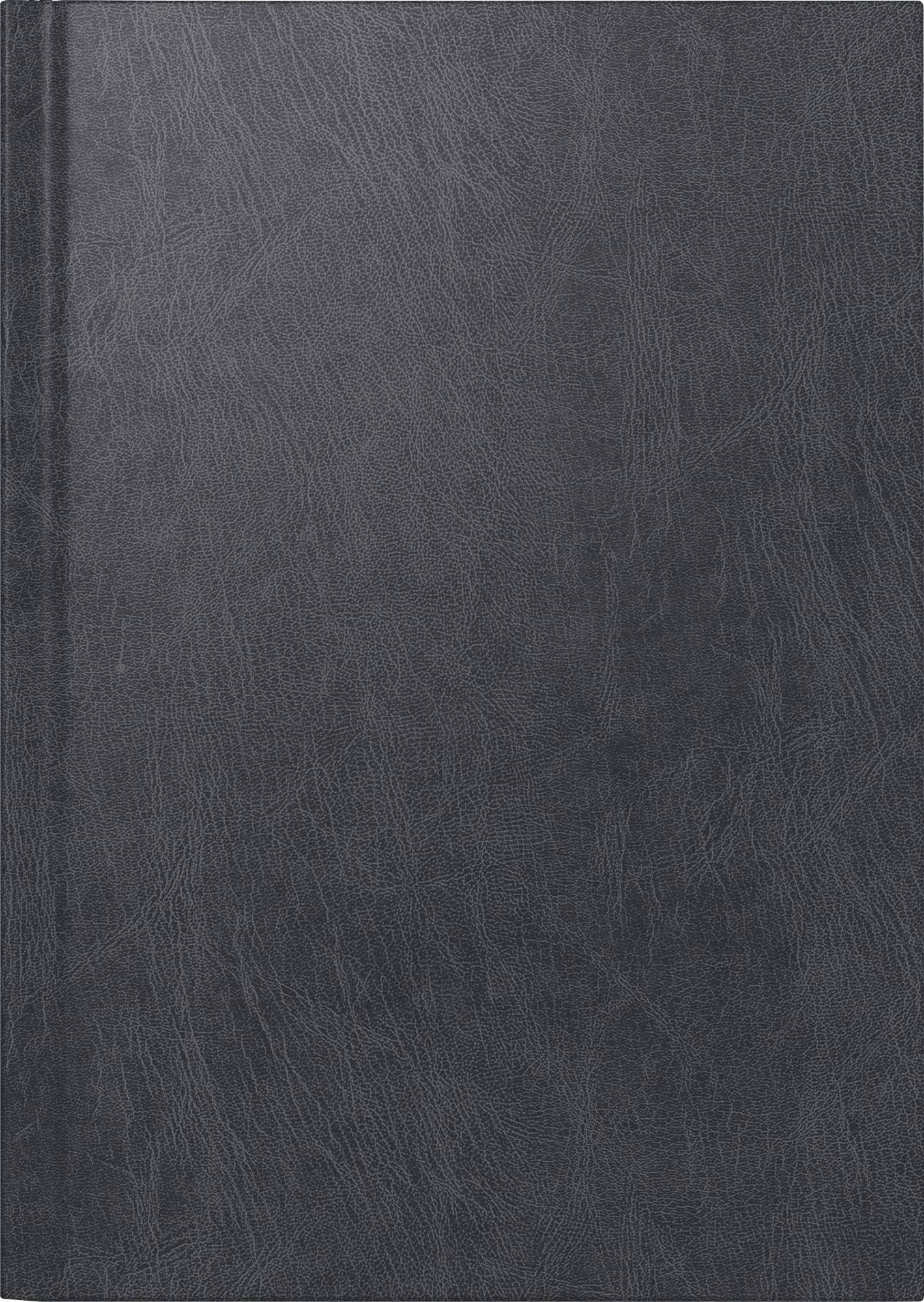 Ein dunkler, in Leder gebundener Bucheinband mit einer strukturierten Oberfläche.