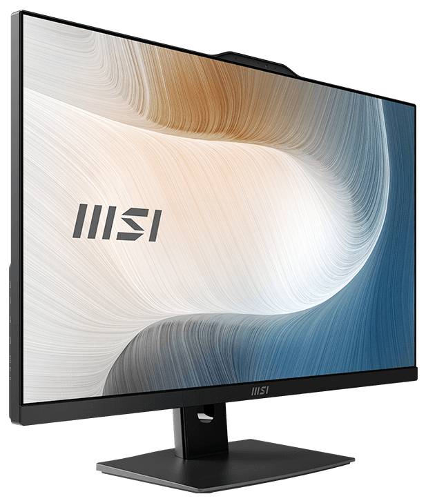MSI-Computermonitor mit schwarzem Ständer, in einem Winkel auf weißem Hintergrund dargestellt.