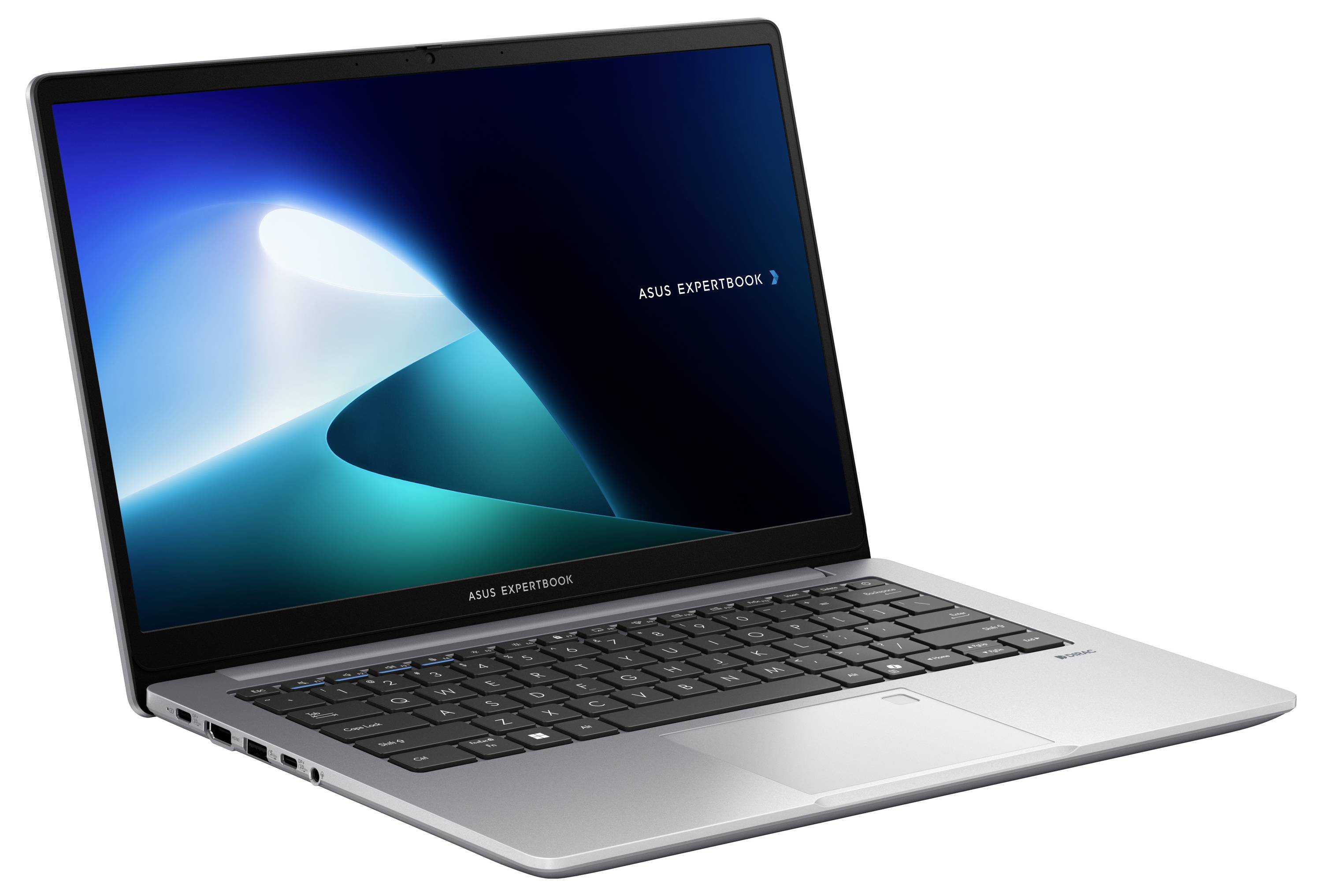 Ein eleganter silberner Laptop mit dunklem Bildschirm, auf dem 