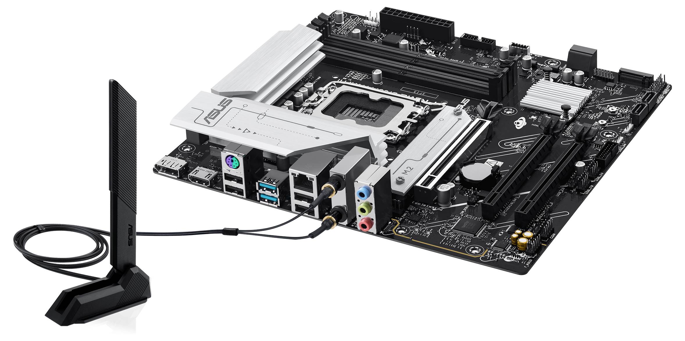 Ein Computer-Motherboard mit verschiedenen Steckplätzen, Schaltkreisen und Anschlüssen, gekennzeichnet mit „PRIME H610M-K