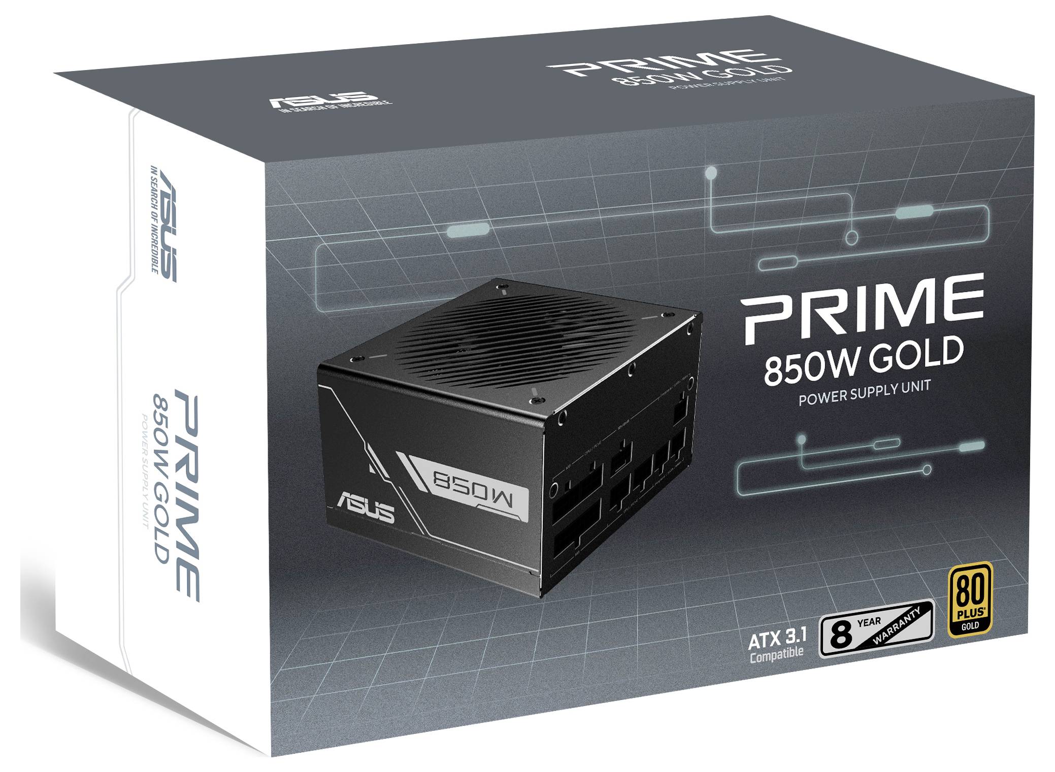 Verpackung der Stromversorgungseinheit „PRIME 850W GOLD