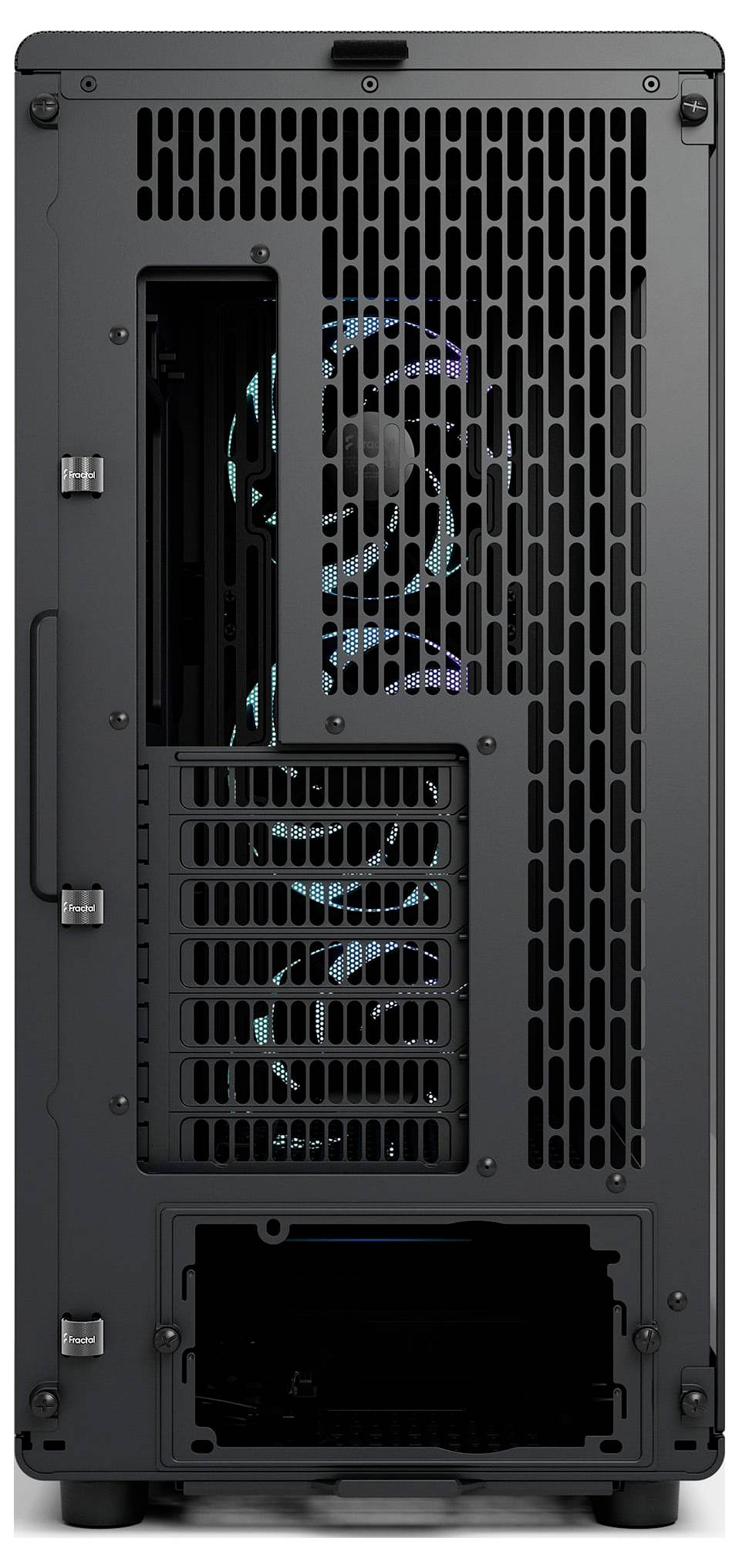 Ein großer, weißer Turmreproducer mit einem Netzstoff-Frontgitter, das für klare Audioausgabe konzipiert ist.