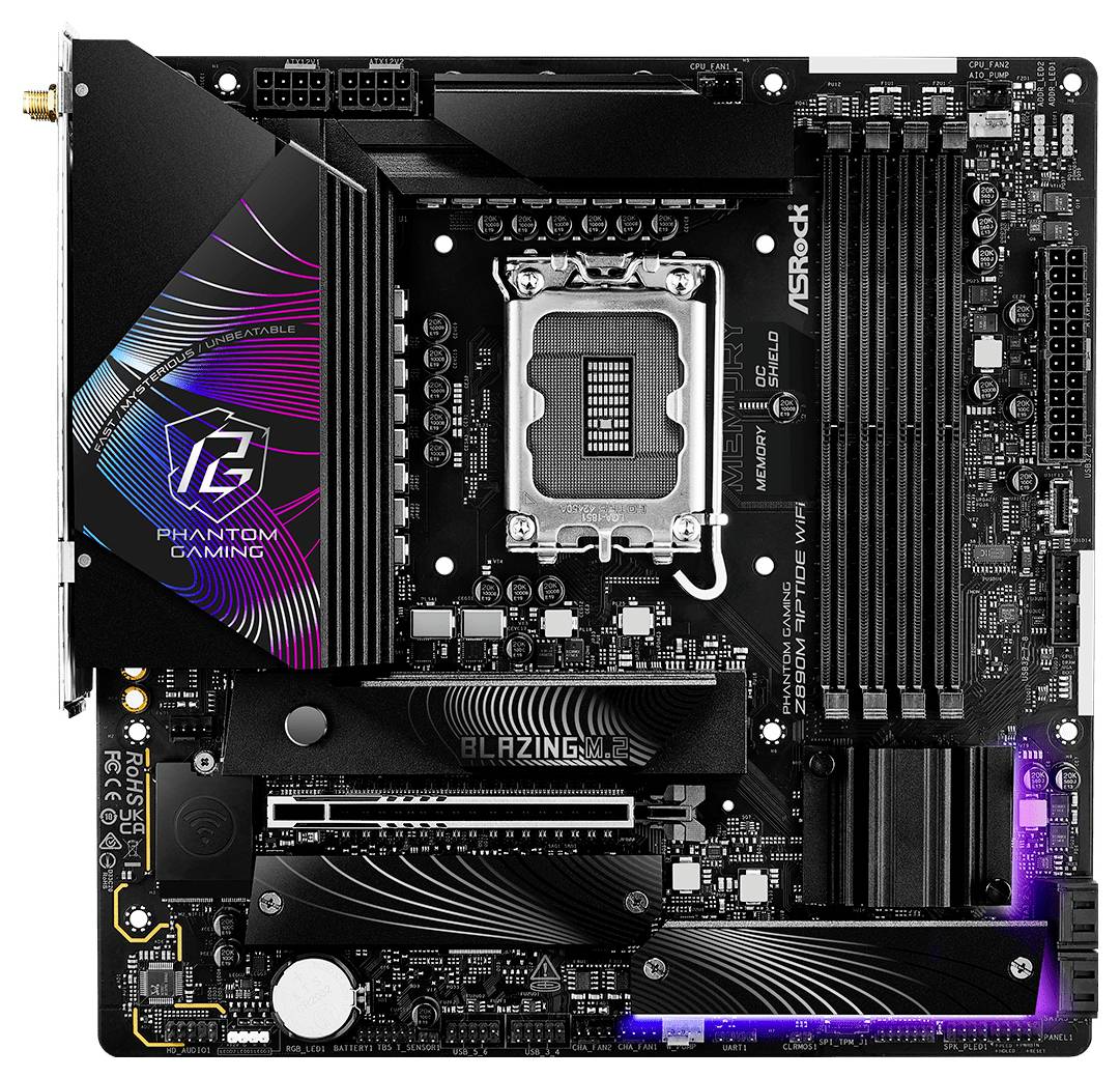 ASRock Phantom Gaming Z890M Riptide WiFi Mainboard Sockel (PC) Intel® LGA 1851 Formfaktor (Details) Micro-ATX