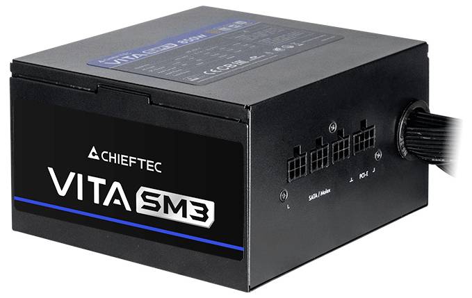 Chieftec Vita SM3 Stromversorgungseinheit mit mehreren Anschlüssen, einschließlich SATA und PCIe, geeignet für die Installation von Computerhardware.
