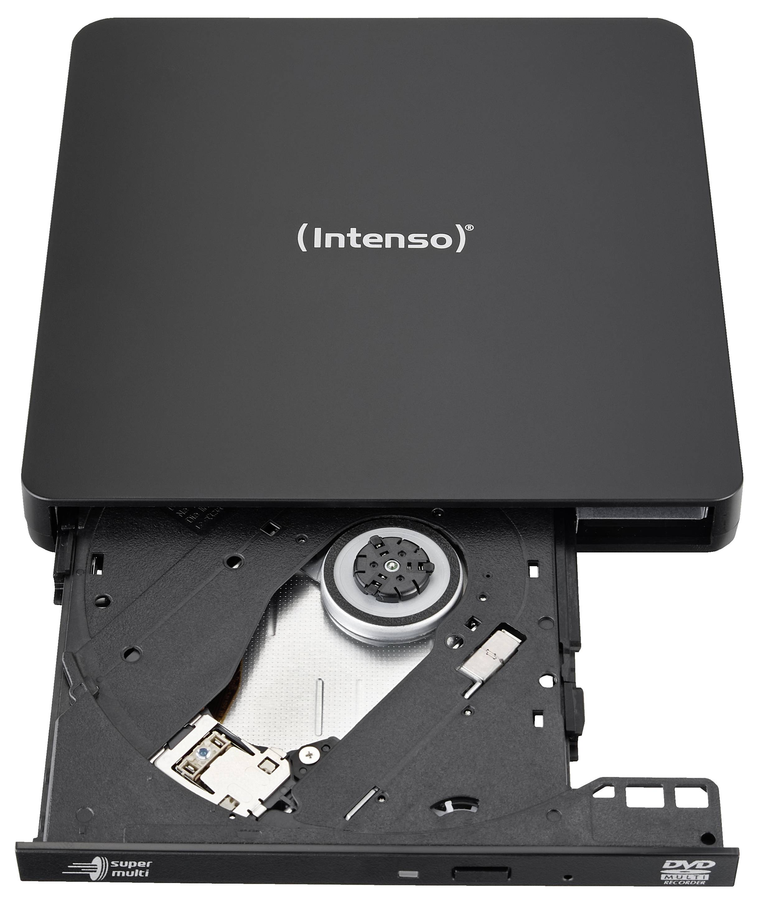 Ein externes schwarzes DVD-Laufwerk mit der Markenbezeichnung 