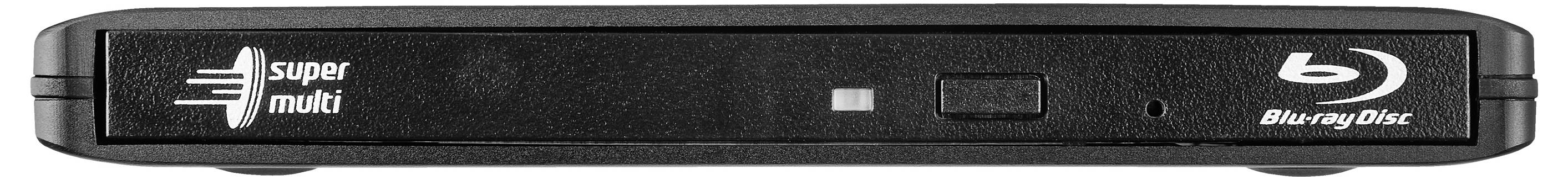 Vorderansicht eines optischen Computerlaufwerks mit den Logos 