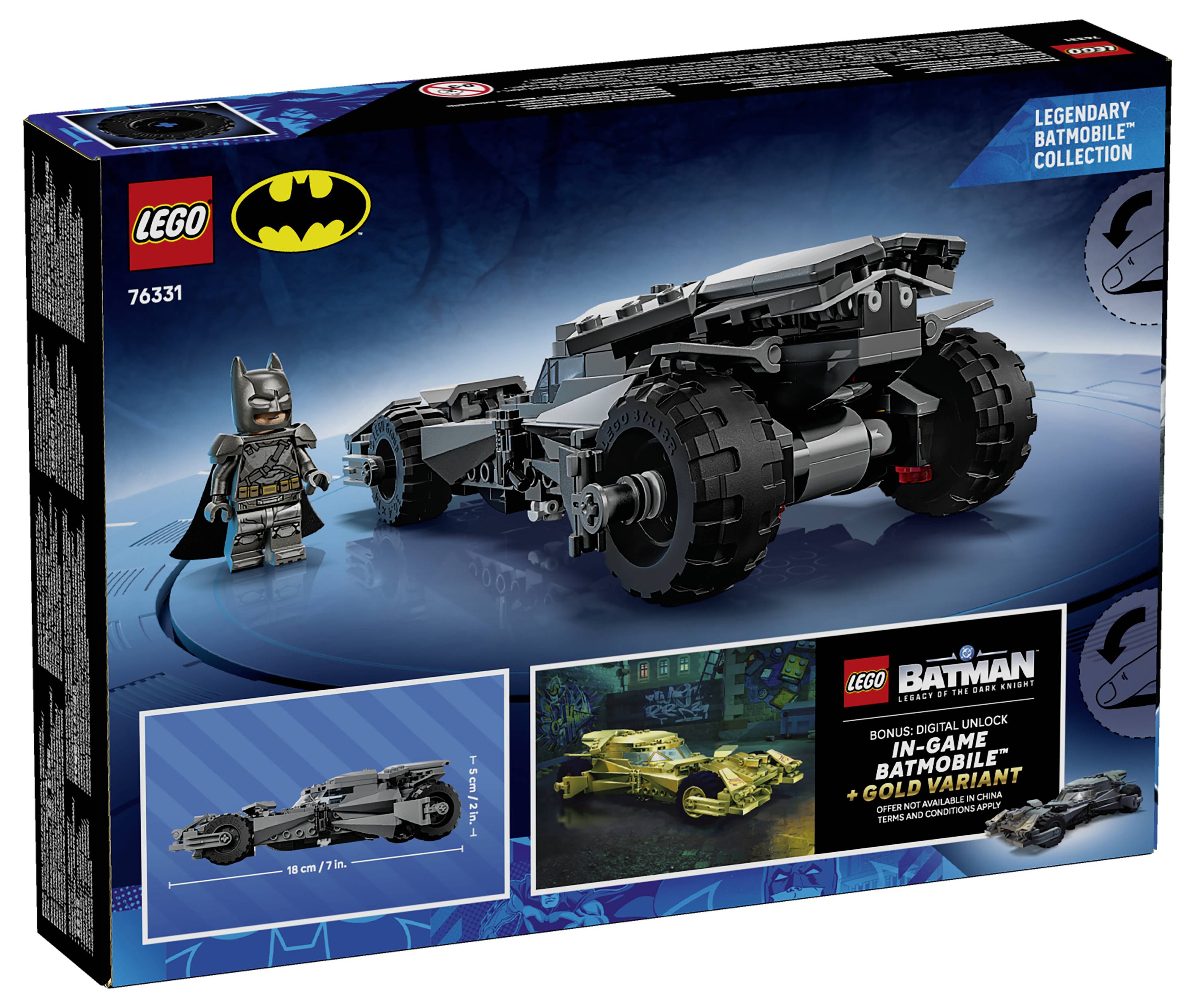 Lego Batman Set mit Batmobile, mit einer Batman-Figur und detailliertem Automodell. Enthält bonus digitale In-Game-Inhalte.