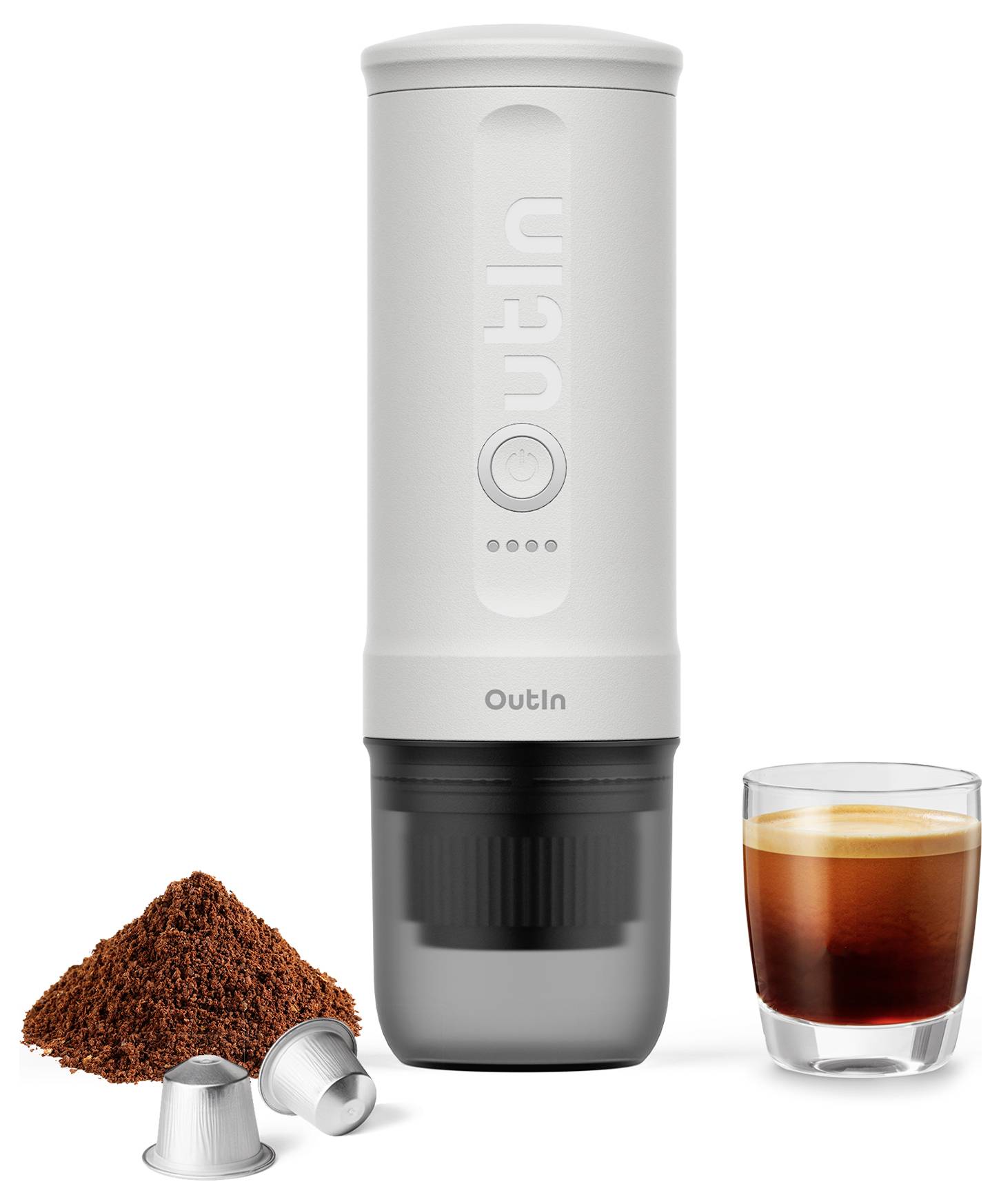 Eine tragbare Kaffeemaschine der Marke „Outin