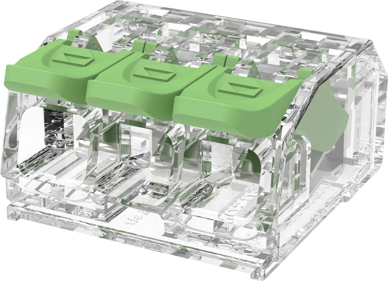 Transparentes dreistelliges elektrisches Schaltermodul mit grünen Betätigungstasten