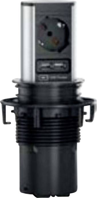 Eine zylindrische Automobilkomponente mit mehreren Anschlüssen und Anschlussöffnungen, möglicherweise ein Autolader oder eine Steckdose, mit einem USB-Anschluss und einer kreisförmigen Buchse.