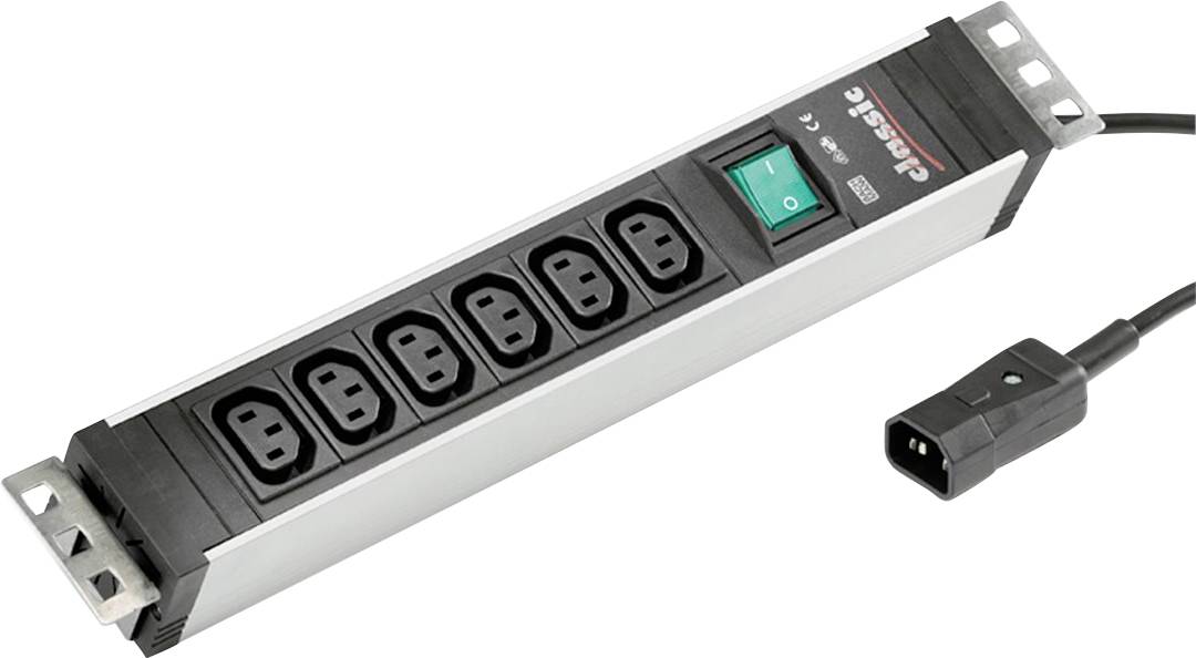 Ein schwarzes C13-zu-C14-Stromkabel mit einem rechtwinkligen Stecker, das zum Anschluss elektronischer Geräte an Stromversorgungen verwendet wird.