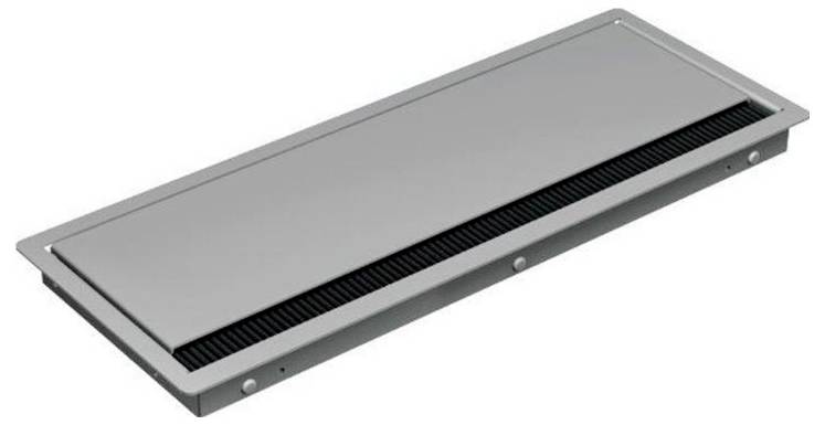 Rechteckiger Metallgitter mit Schlitzlüftungsdesign, verwendet für Belüftung oder Luftstromverwaltung in verschiedenen industriellen oder privaten Umgebungen.