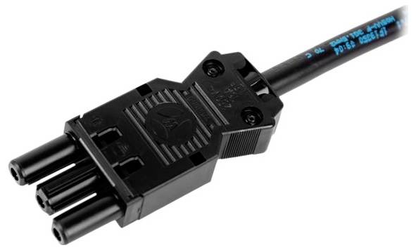 Ein schwarzer, dreizackiger Stecker mit Kabel, entwickelt für Industrie- oder Spezialausrüstungsverbindungen.
