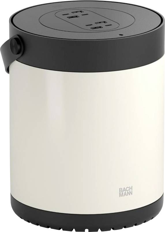 „Schwarzes USB-Strommodul mit 140-W-Kapazität, ausgestattet mit zwei Anschlüssen: einer mit einem Laptop-Symbol und der andere mit einem Telefon-Symbol.