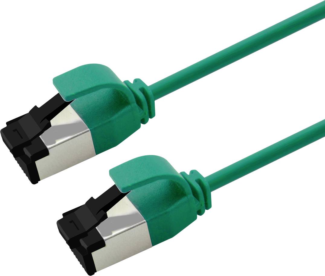 Zwei grüne Ethernet-Kabelstecker mit schwarzen und metallischen Spitzen auf weißem Hintergrund.