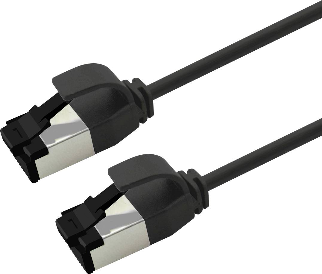 Zwei schwarze und silberne Ethernet-Kabel im Stil von Netzwerkkabeln mit RJ45-Steckern auf weißem Hintergrund.