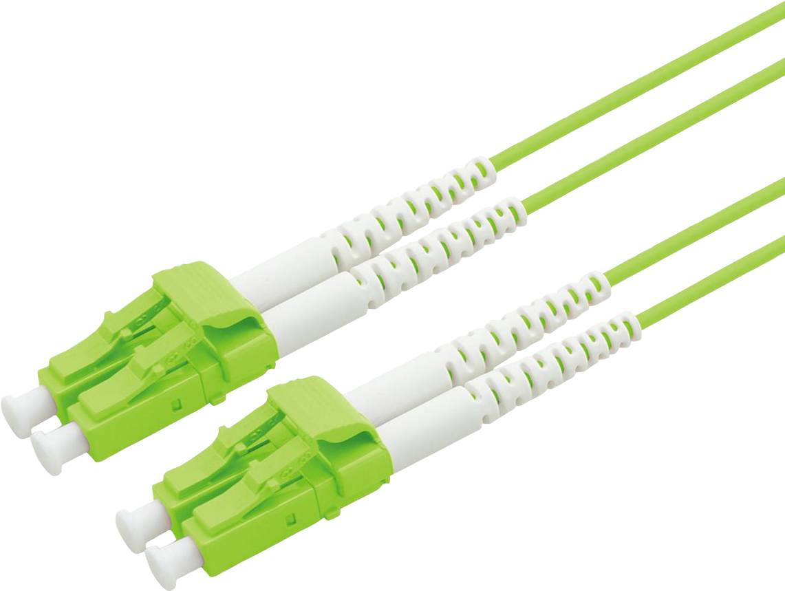 Ein grünes Lichtwellenleiterkabel mit Doppelsteckern, entwickelt für hochgeschwindigkeitsbasierte Datenübertragung und Netzwerkanwendungen.